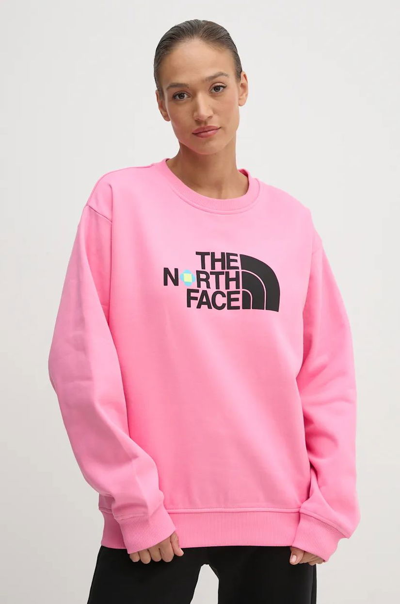 The North Face hanorac de bumbac TNF x Yinka Ilori femei, culoarea roz, cu imprimeu, NF0A89C8PIH1