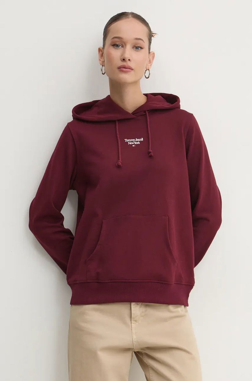 Tommy Jeans bluza femei, culoarea bordo, cu glugă, neted, DW0DW19712