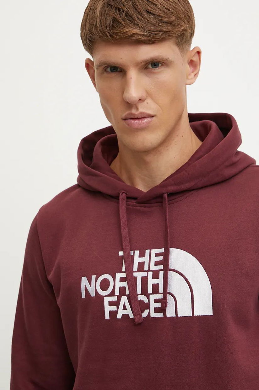 The North Face bluza Drew Peak barbati, culoarea bordo, cu glugă, cu imprimeu, NF0A89EM1OO1