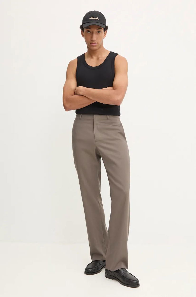 Nanushka pantaloni de lana LOIC culoarea gri, drept, NM24PFPA02093