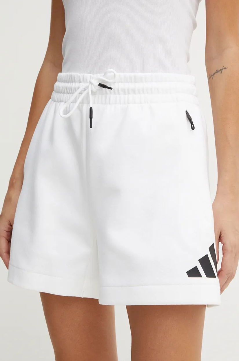 adidas pantaloni scurti ZNE femei, culoarea alb, cu imprimeu, high waist, JJ4678