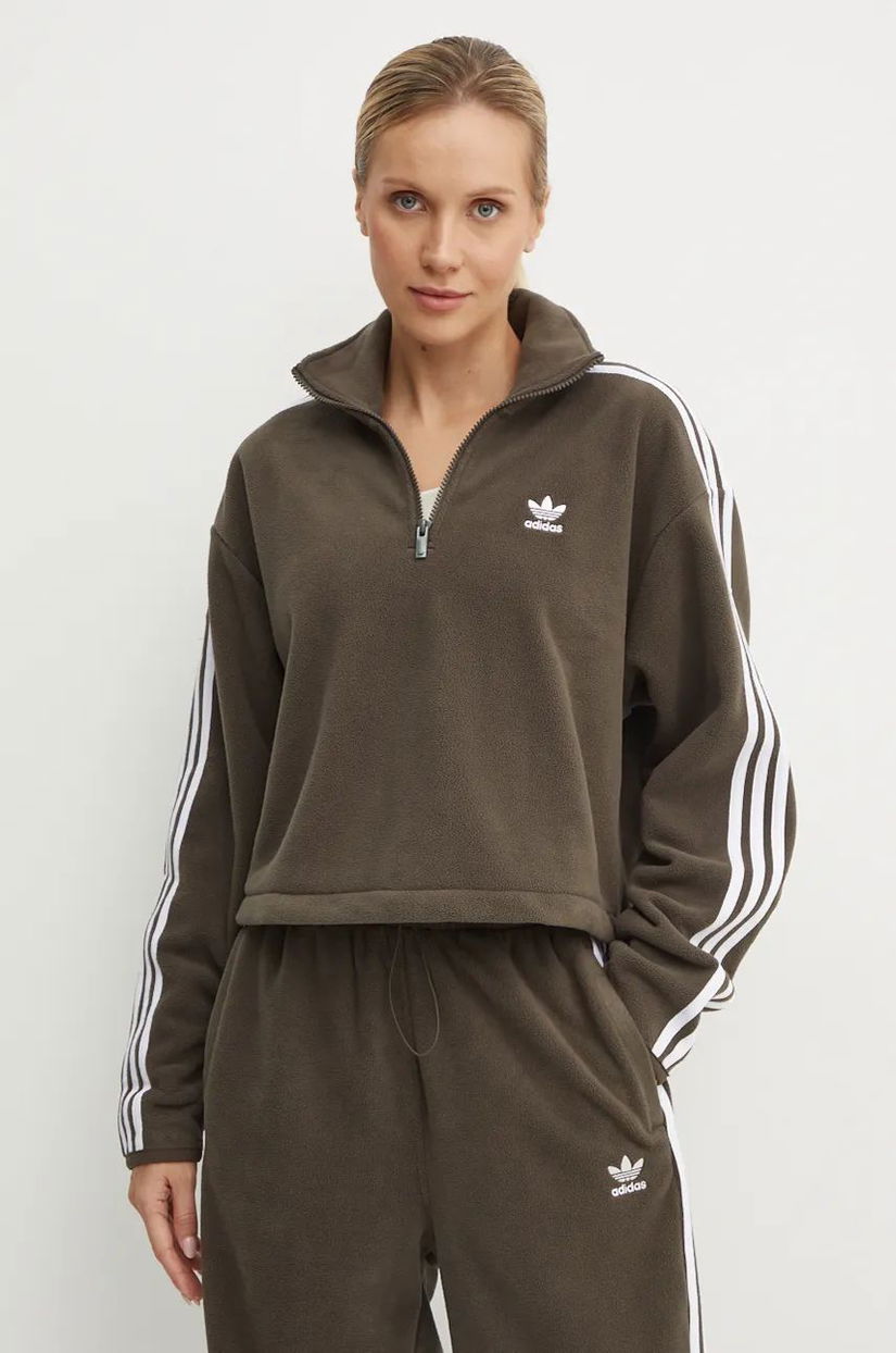 adidas Originals bluză Polarf Half Zip femei, culoarea verde, cu imprimeu, IW3164