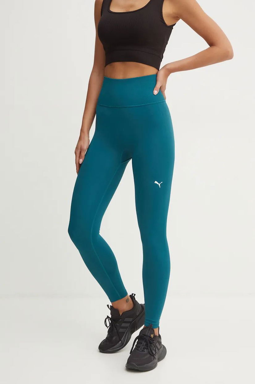 Puma leggins de antrenament Shapeluxe Seamless culoarea verde, neted, 524360