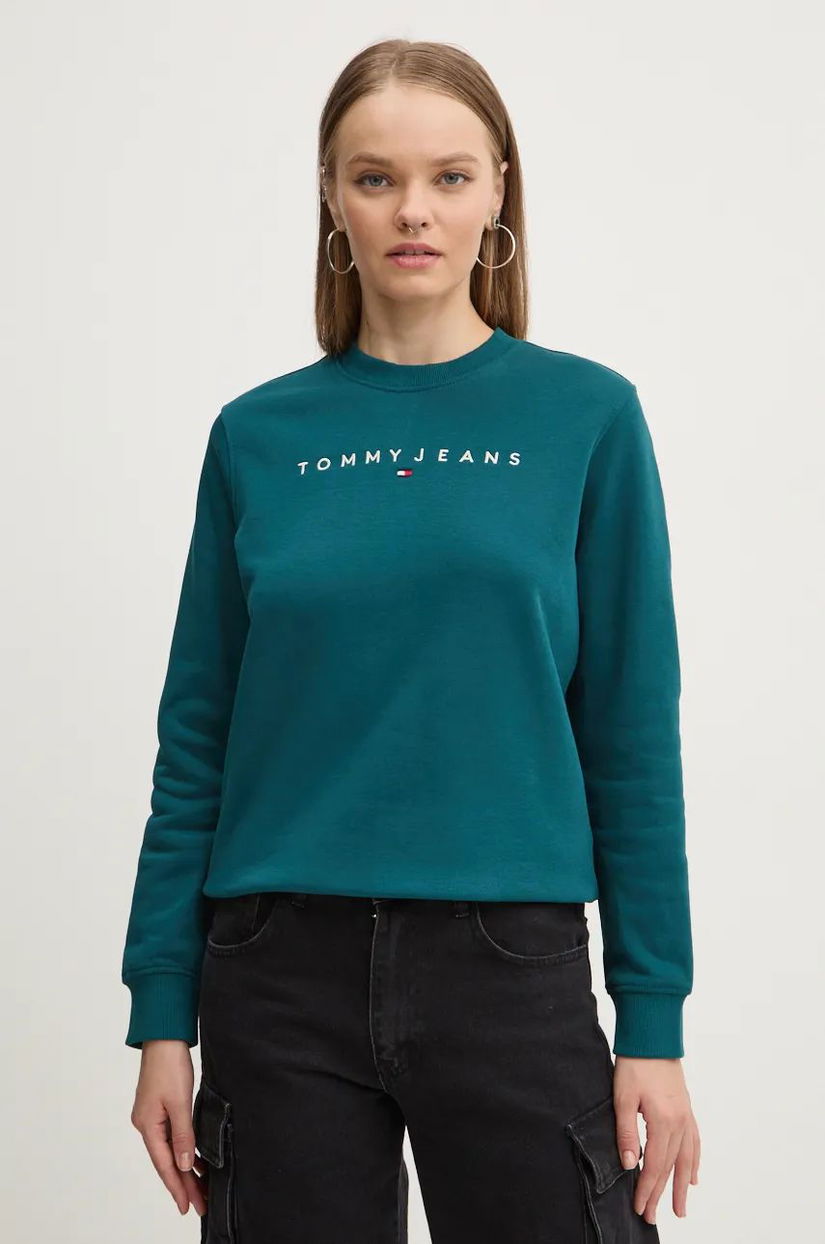 Tommy Jeans bluza femei, culoarea verde, cu imprimeu, DW0DW17323