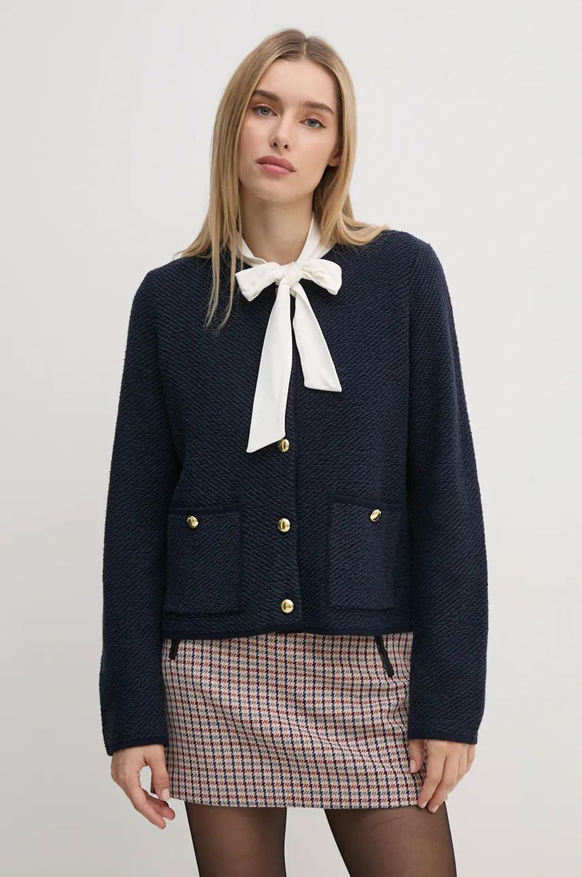 Barbour cardigan din lana culoarea albastru marin, light