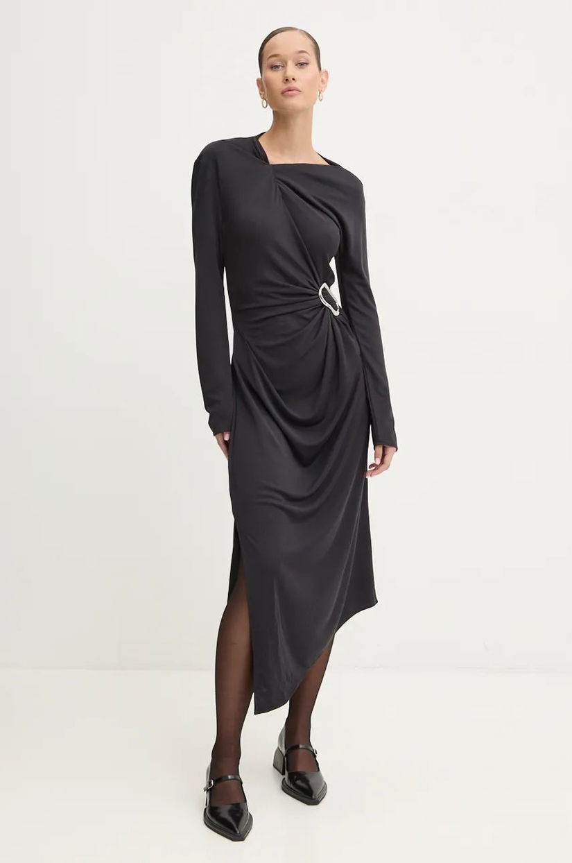 Stine Goya rochie culoarea negru, midi, mulata, D027-2254