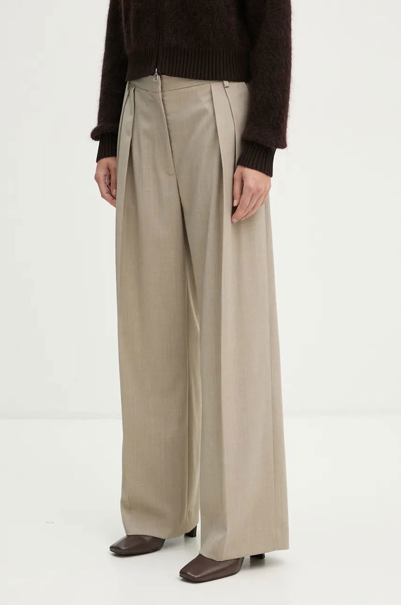 Day Birger et Mikkelsen pantaloni din lână Enzo - Classic Wool Blend culoarea bej, lat, high waist, DAY65243385