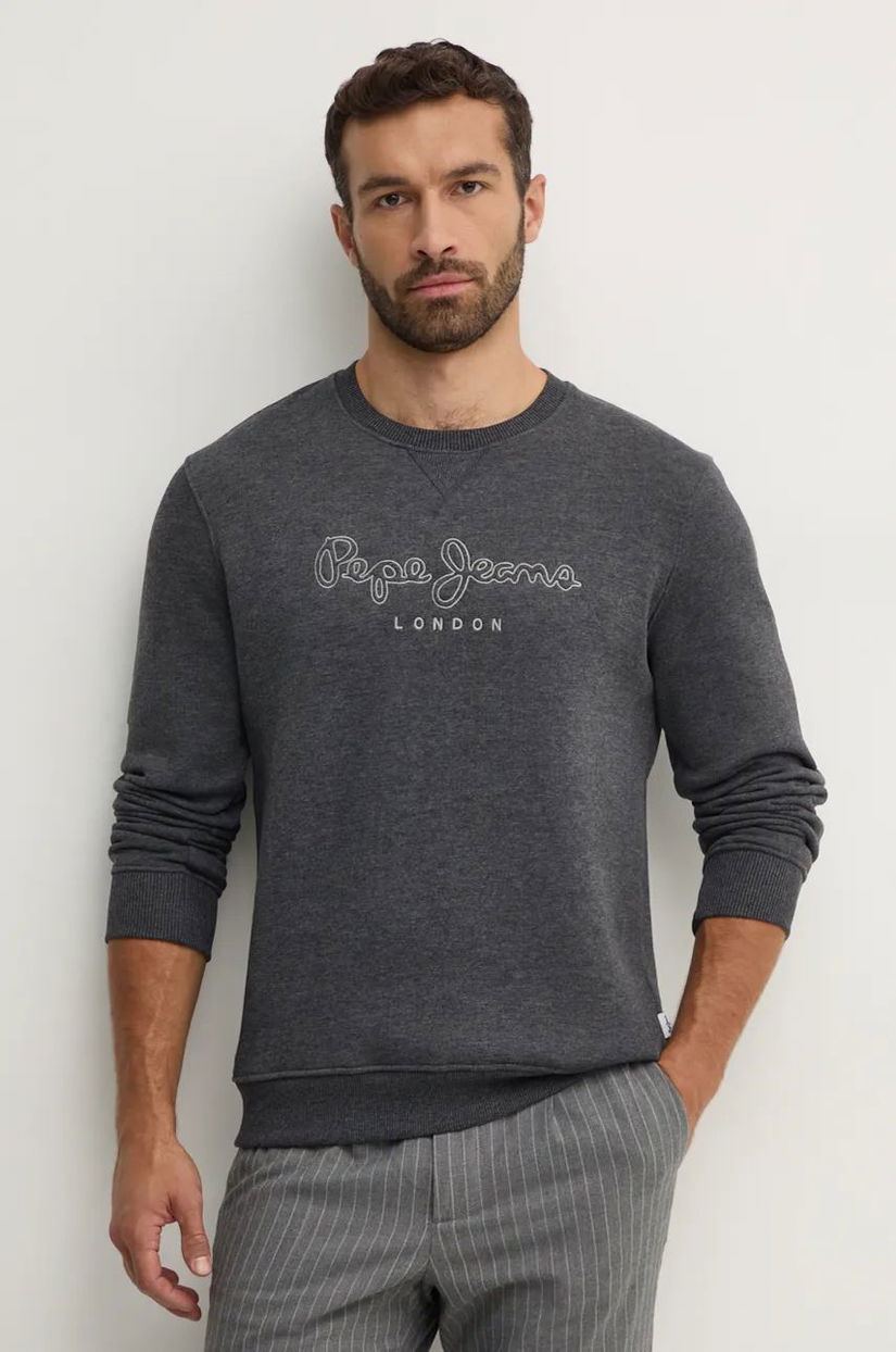 Pepe Jeans bluză NEW NOUVEL CREW barbati, culoarea gri, neted, PM582719