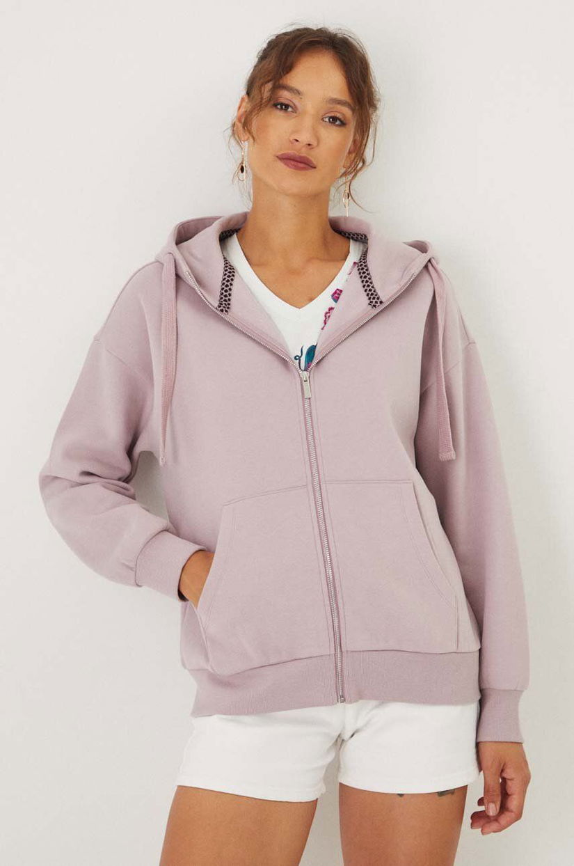 Medicine bluza femei, culoarea violet, cu glugă, neted