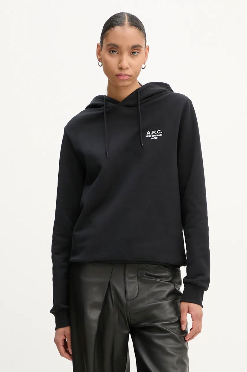 A.P.C. bluza hoodie standard rue madame GOTS culoarea negru, cu glugă, melanj, COHBV.M27914