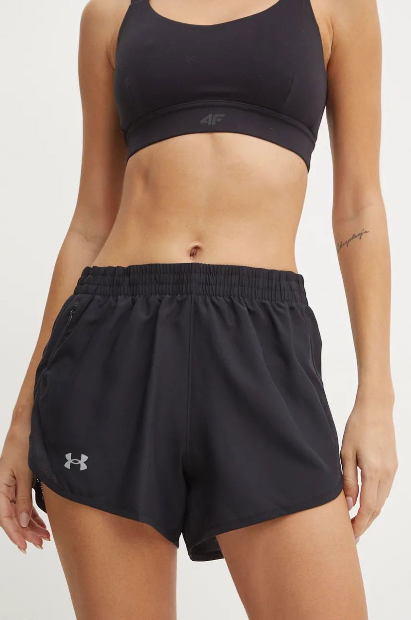 Under Armour pantaloni scurți de alergare Fly By culoarea negru, neted, high waist