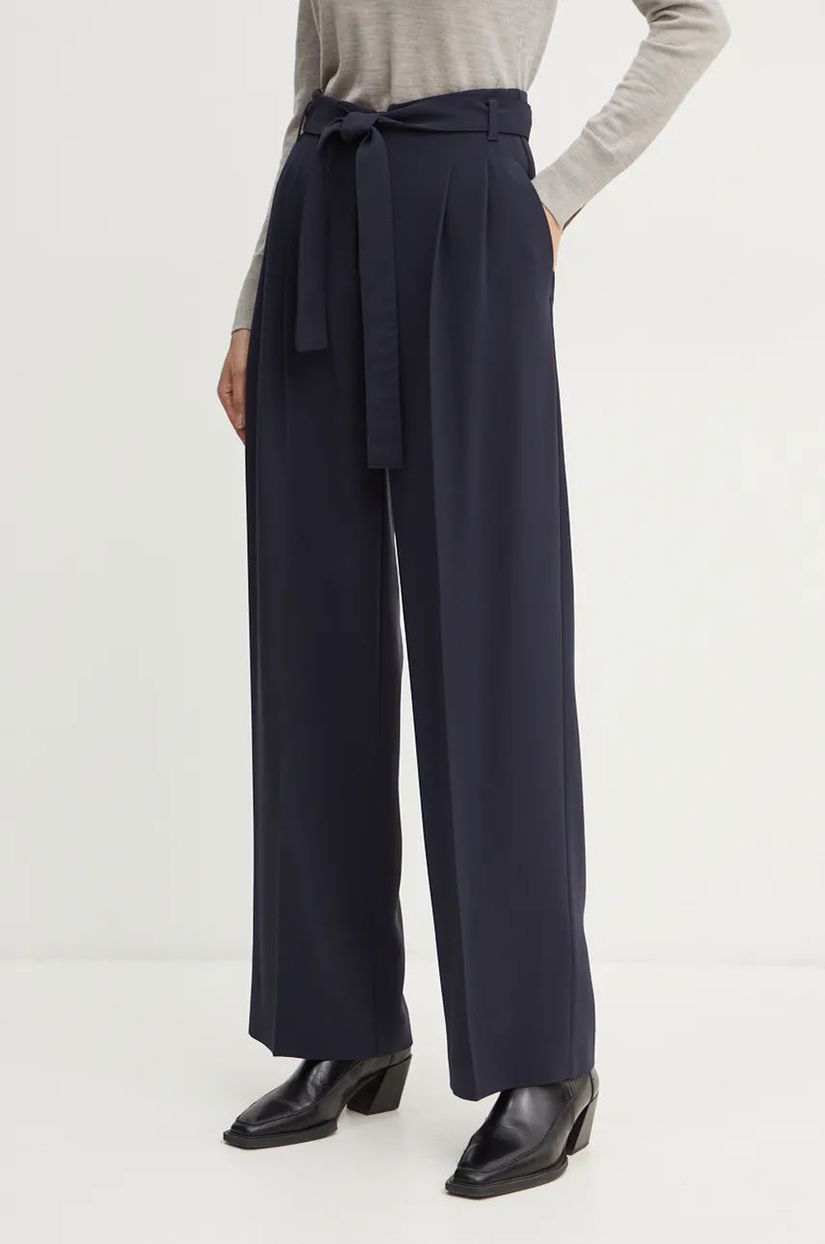 BOSS pantaloni femei, culoarea albastru marin, drept, high waist