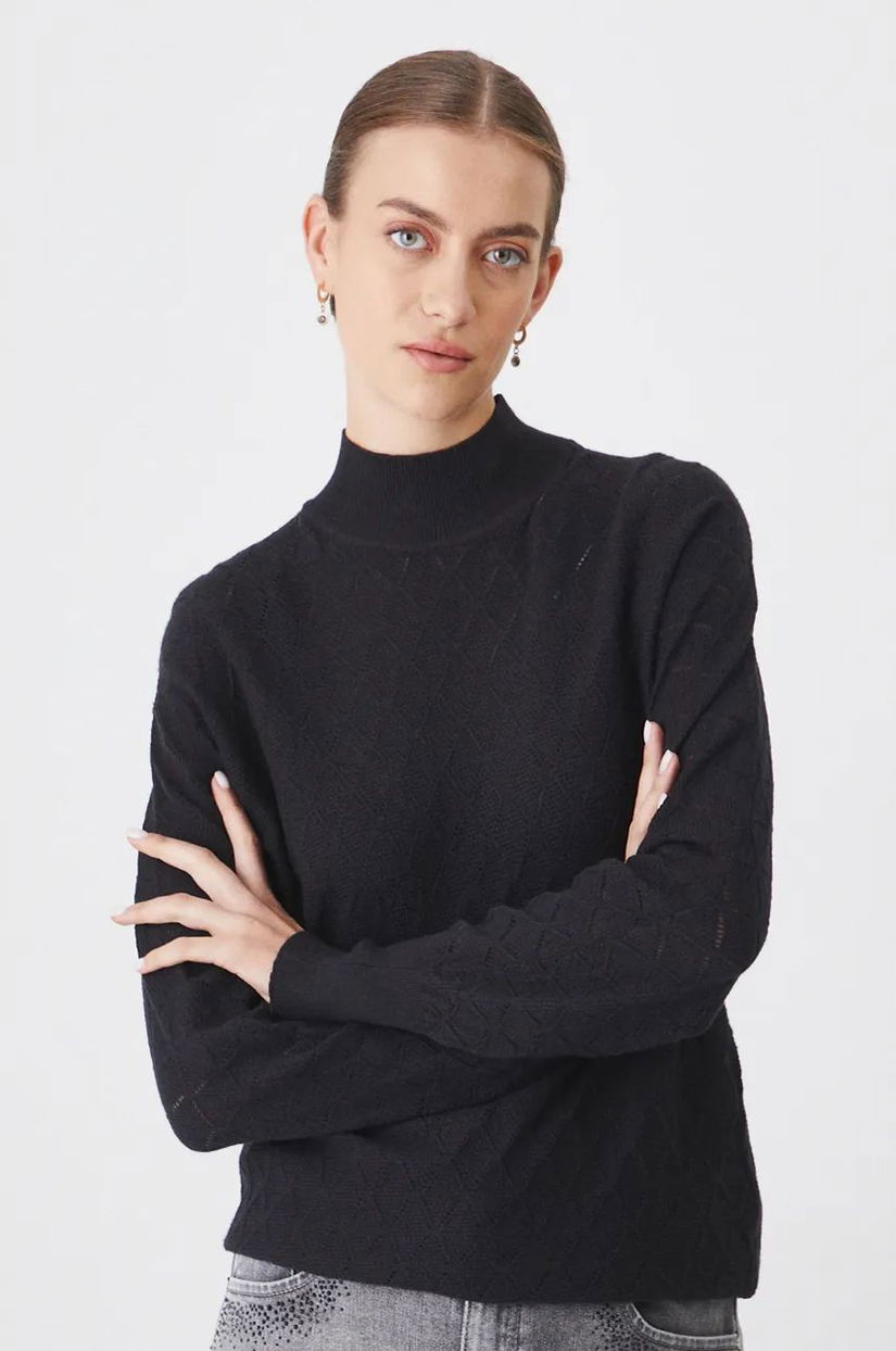 Medicine pulover femei, culoarea negru, light, cu turtleneck