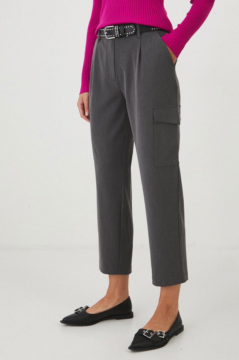 Medicine pantaloni femei, culoarea gri, lat, medium waist