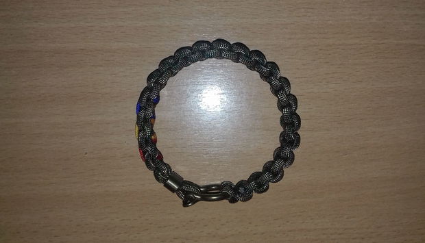 Brățară military tricolor din paracord SUA cu inel și închizătoare metalică bronz antichizat