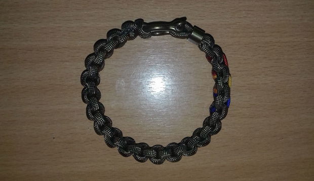 Brățară military tricolor din paracord SUA cu inel și închizătoare metalică bronz antichizat