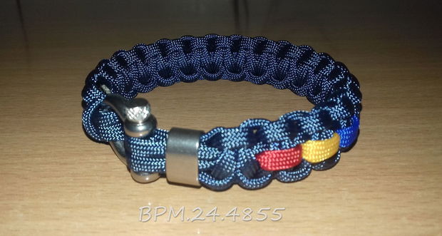 Brățară paracord Bleu Jandarm cu tricolor, inel și închizătoare cu cheiță din inox