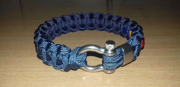 Brățară paracord Bleu Jandarm cu tricolor, inel și închizătoare cu cheiță din inox