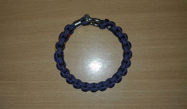 Brățară paracord Bleu Jandarm cu tricolor, inel și închizătoare cu cheiță din inox