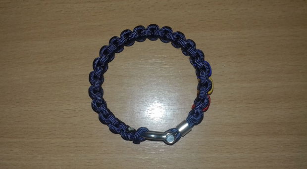 Brățară paracord Bleu Jandarm cu tricolor, inel și închizătoare cu cheiță din inox