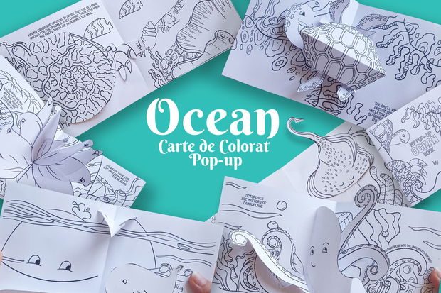 Kit de asamblare carte de colorat pop-up pentru copii - Ocean