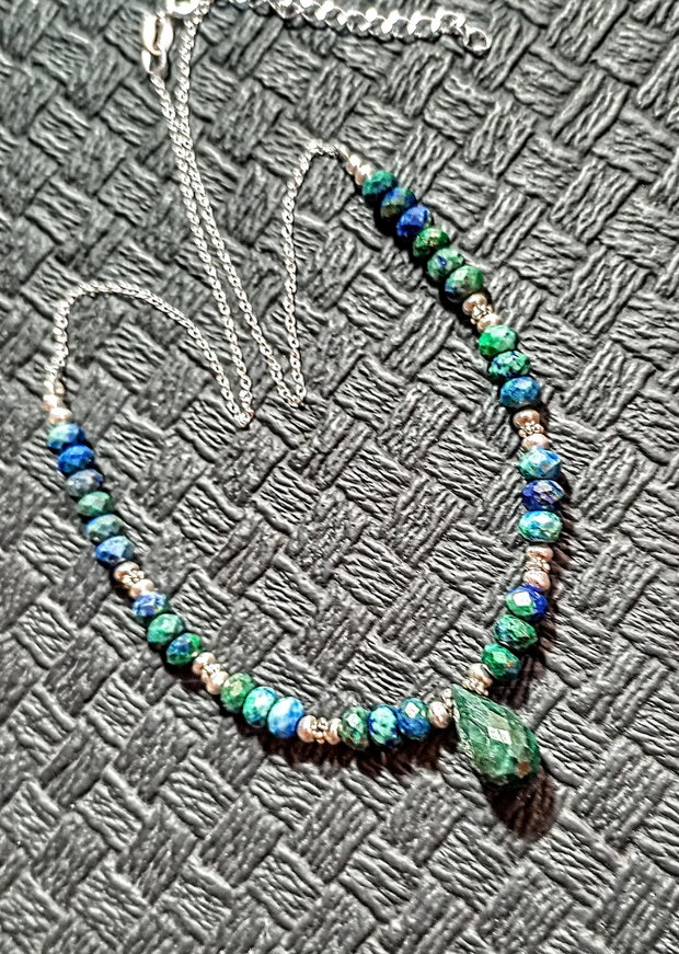 Colier argint smarald azurit picatura lant argint boho chic trendy - Transport gratuit