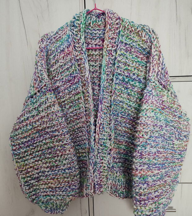 Cardigan multicolor din lana suvita