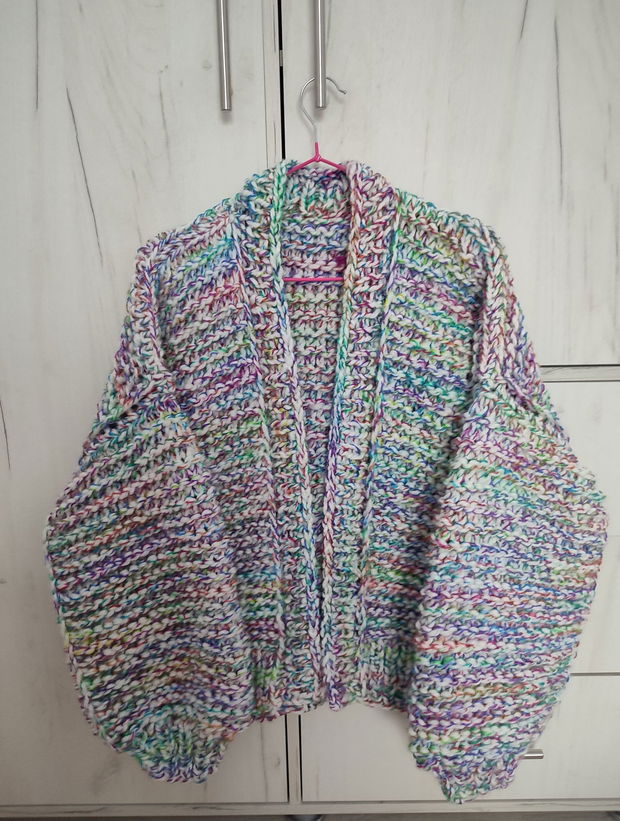 Cardigan multicolor din lana suvita