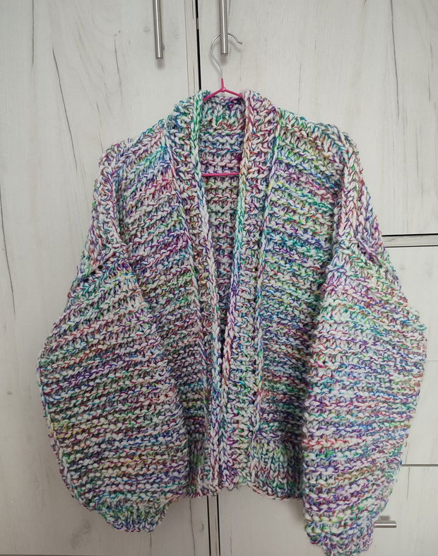 Cardigan multicolor din lana suvita