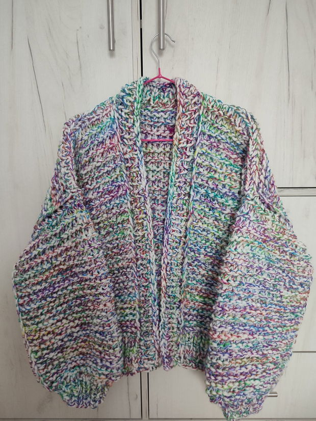 Cardigan multicolor din lana suvita