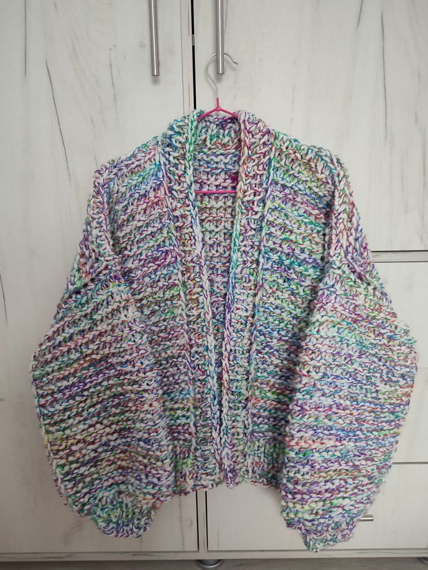 Cardigan multicolor din lana suvita