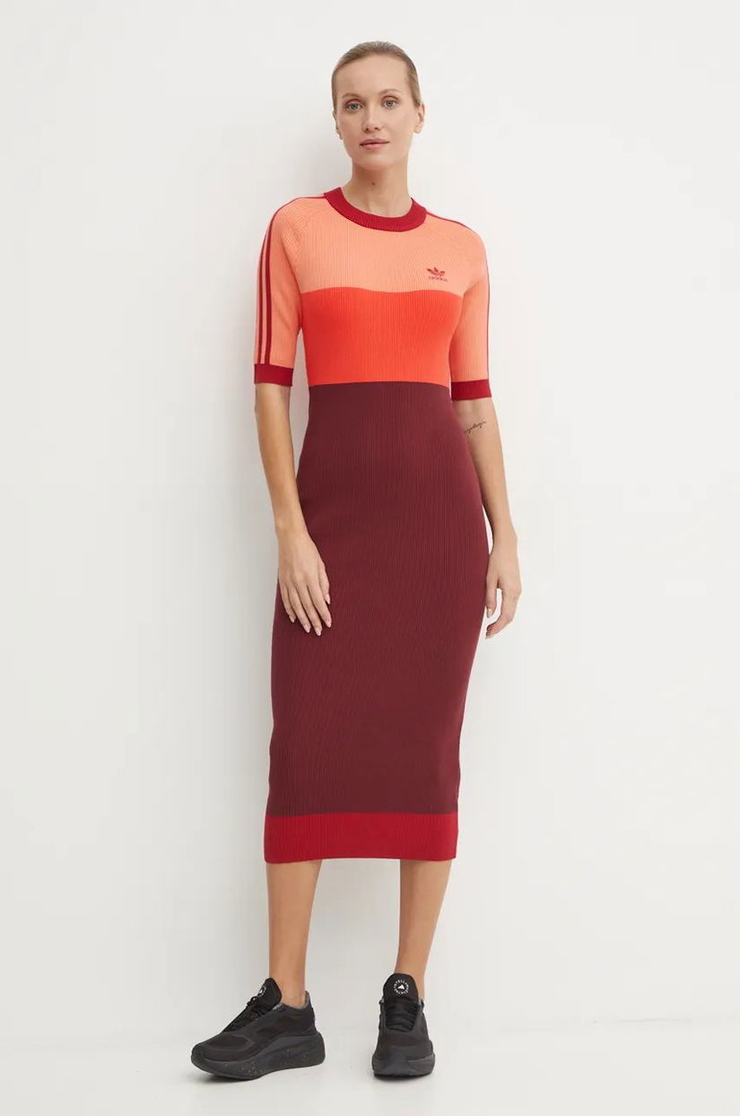 adidas Originals rochie X Ksenia Schneider culoarea bordo, midi, mulata, IW5661