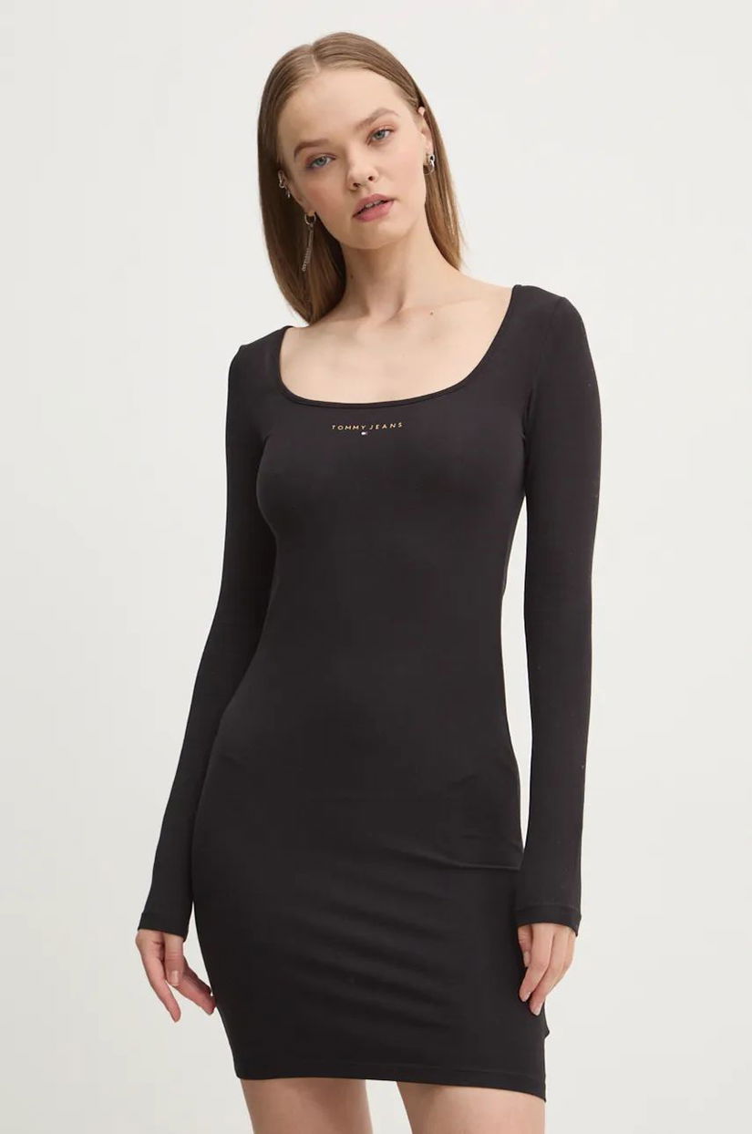 Tommy Jeans rochie culoarea negru, mini, mulata, DW0DW18722