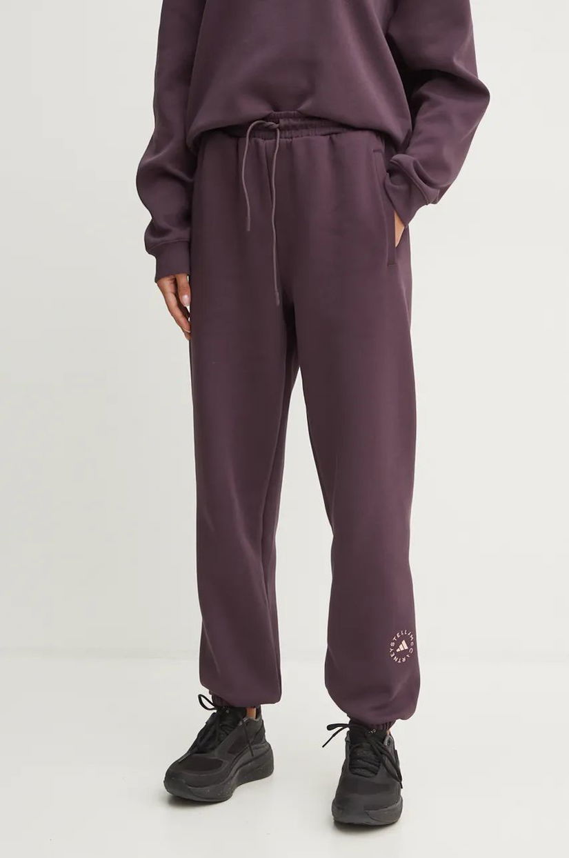 adidas by Stella McCartney pantaloni de trening culoarea violet, neted, IW9856