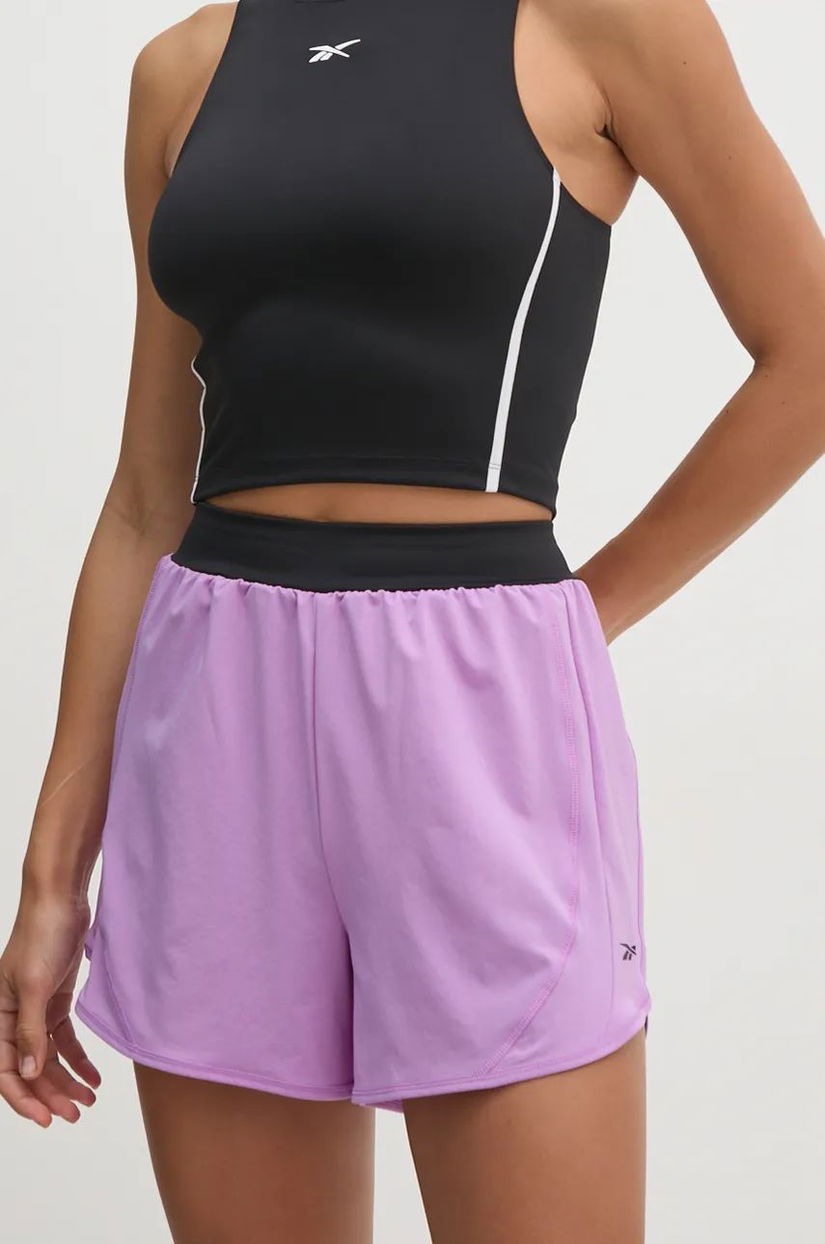 Reebok pantaloni scurti LUX Collection femei, culoarea violet, neted, high waist, 100205670