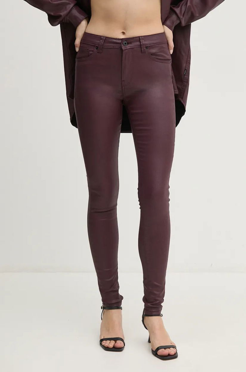 Pepe Jeans pantaloni SKINNY JEANS MW femei, culoarea bordo, mulata, high waist, PL204728YH7