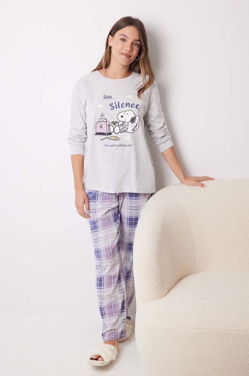 women'secret pijamale de bumbac Snoopy culoarea gri, bumbac, 3138564