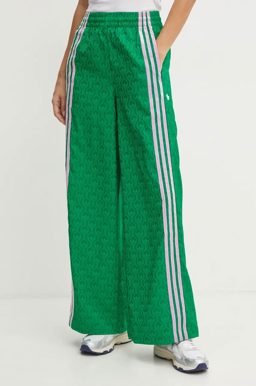 adidas Originals pantaloni 70s Wide Leg Pants femei, culoarea verde, lat, high waist, JN7662