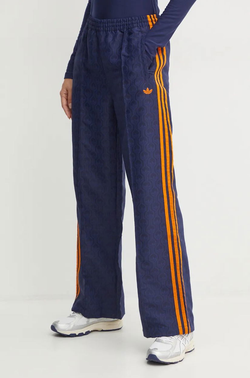 adidas Originals pantaloni Oversized Monogram Track Pant femei, culoarea albastru marin, lat, high waist, JN8306