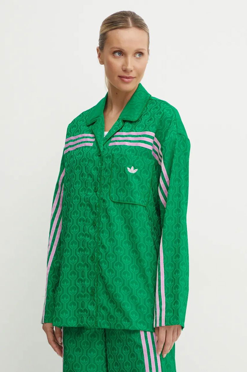 adidas Originals cămașă 70s Top femei, culoarea verde, cu guler clasic, relaxed, JN7659