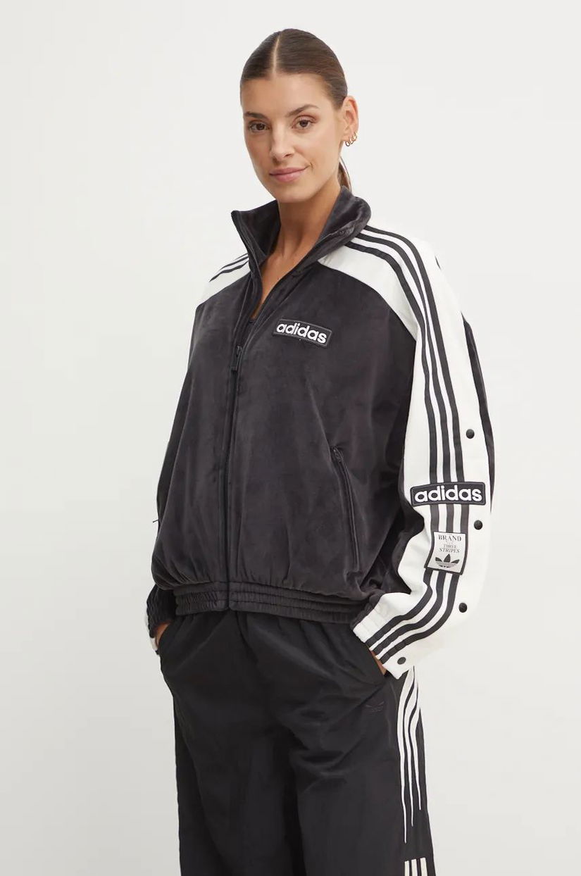 adidas Originals bluză Adibreak Velour Tracktop femei, culoarea negru, modelator, IW5581