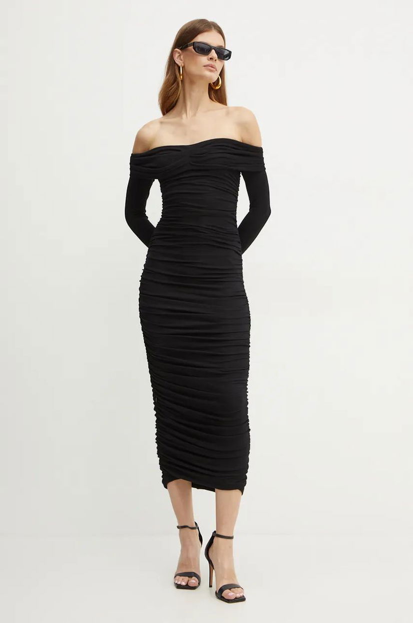 Bardot rochie ARKIE culoarea negru, midi, mulata, 59445DB