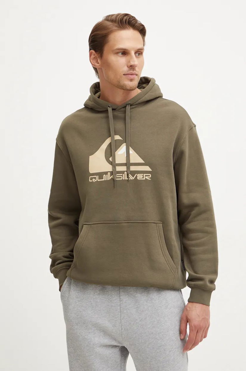 Quiksilver bluza barbati, culoarea verde, cu glugă, cu imprimeu