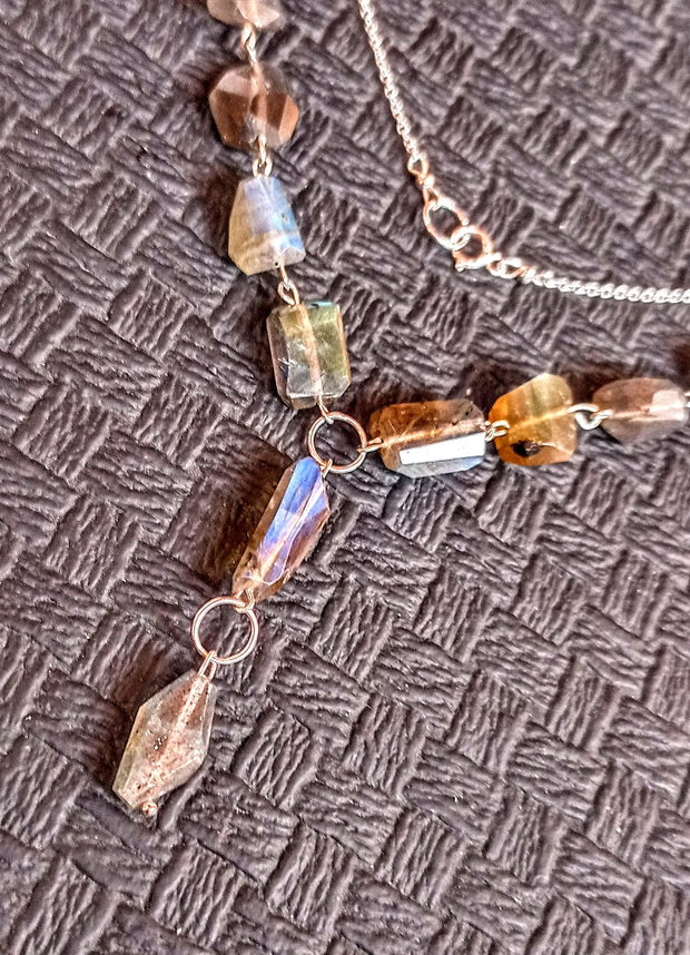 Colier argint labradorit nugget fatetat lant argint boho chic trendy cadou - Transport gratuit