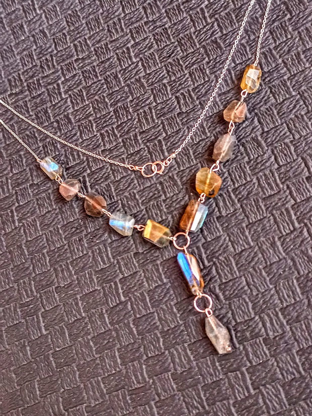 Colier argint labradorit nugget fatetat lant argint boho chic trendy cadou - Transport gratuit