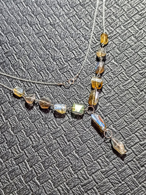 Colier argint labradorit nugget fatetat lant argint boho chic trendy cadou - Transport gratuit