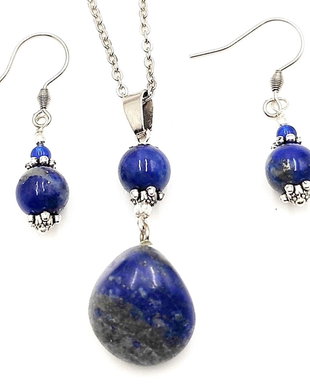Set colier si cercei cu lapis lazuli si accesorii argintii, 4029