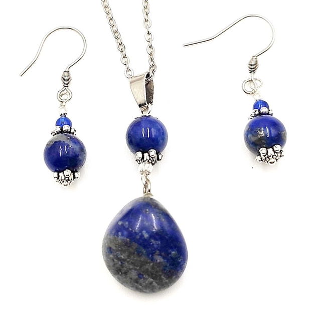 Set colier si cercei cu lapis lazuli si accesorii argintii, 4029