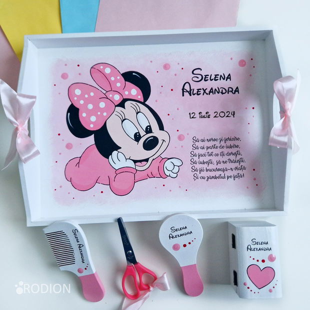 Tava turta primul an Minnie pictata manual personalizata