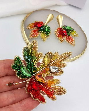 Rezervat Set frunze - broșă și cercei - Toamnă Regală